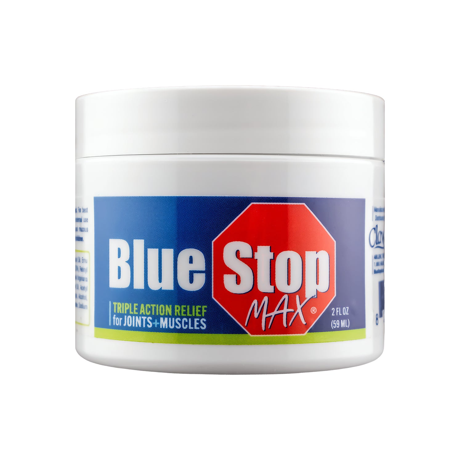A jar of Blue Stop Max