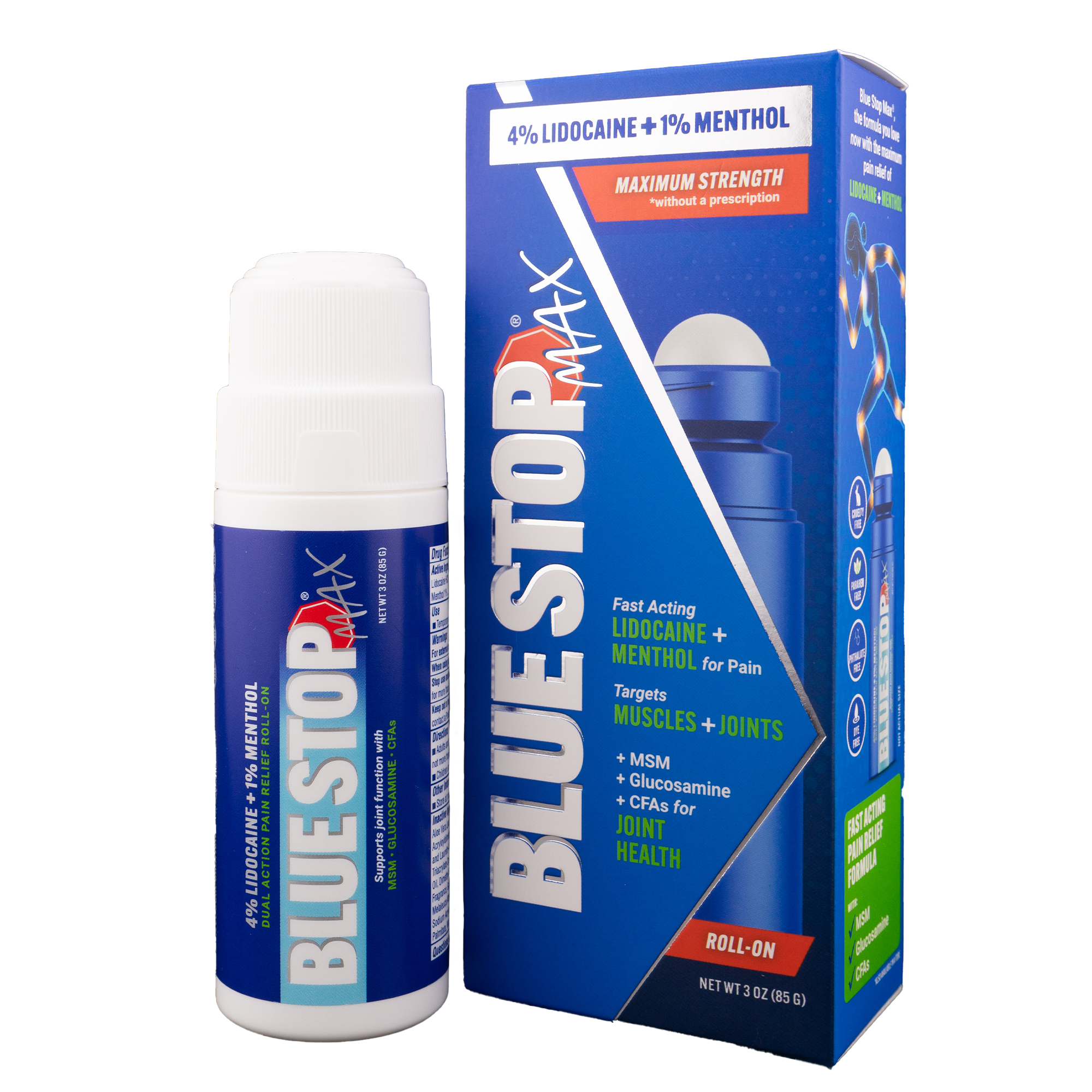  Blue Stop Max Lidocaine Roller Ball Product with box